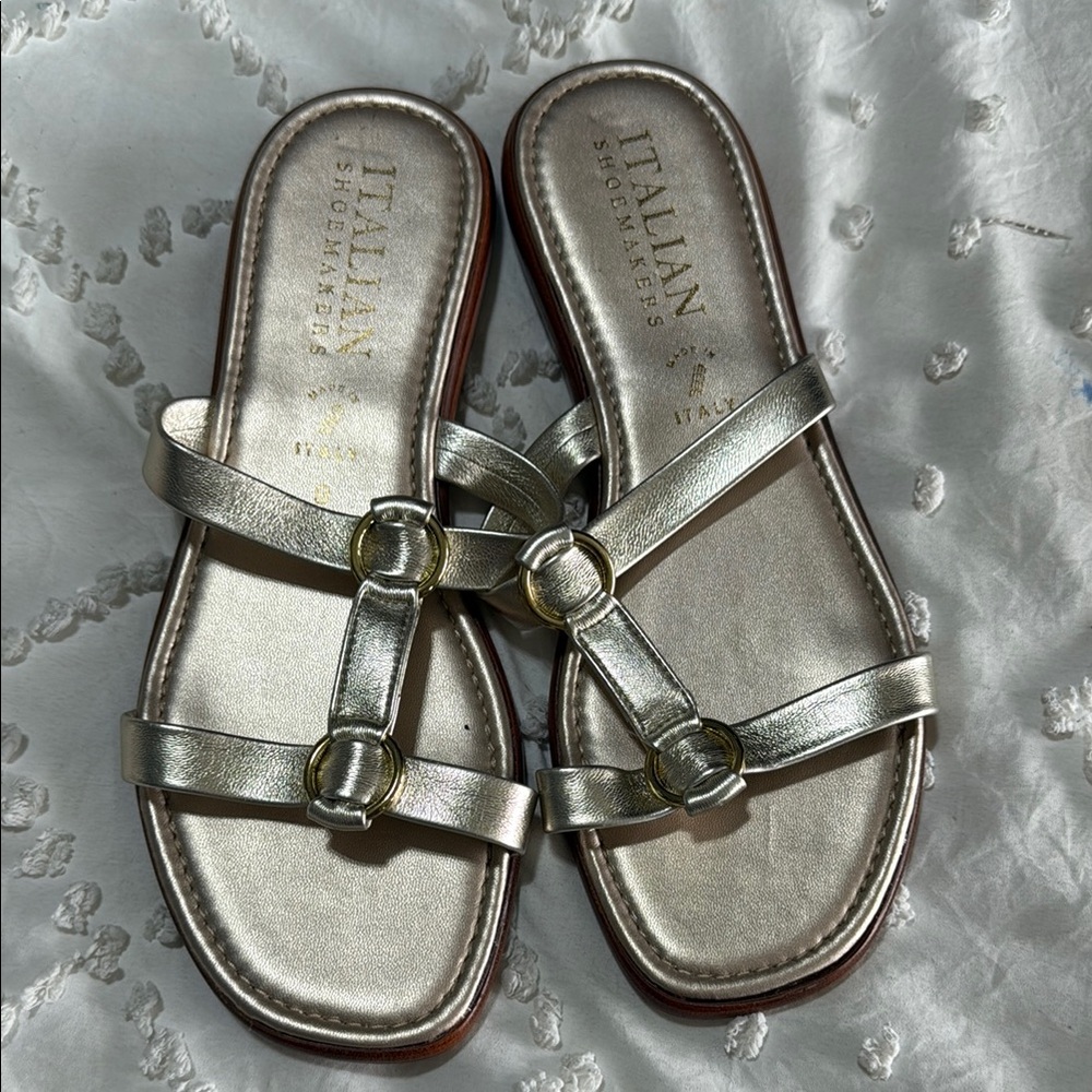 Italian Shoemakers Silver Sandals with Double Strap Design
